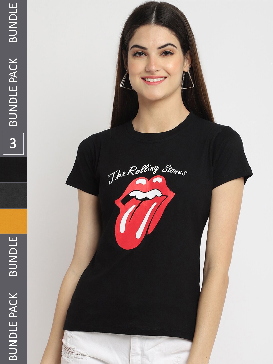 

Fabflee Pack Of 3 Typography Printed Cotton T-shirt, Black