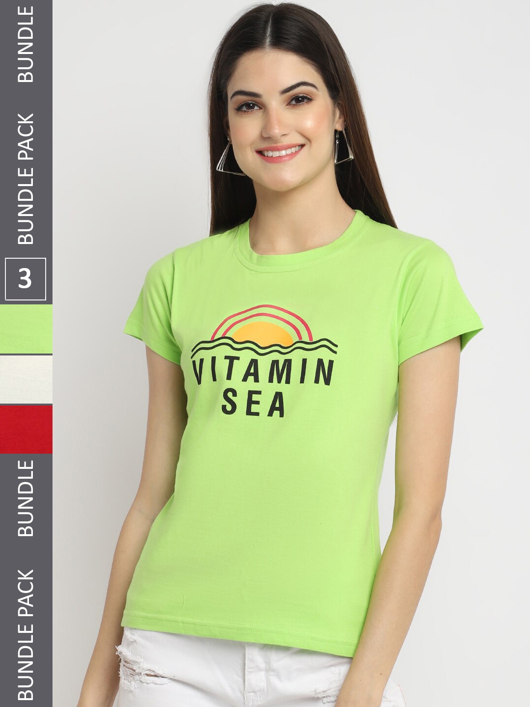 

Fabflee Pack Of 3 Printed Cotton T-shirts, Green