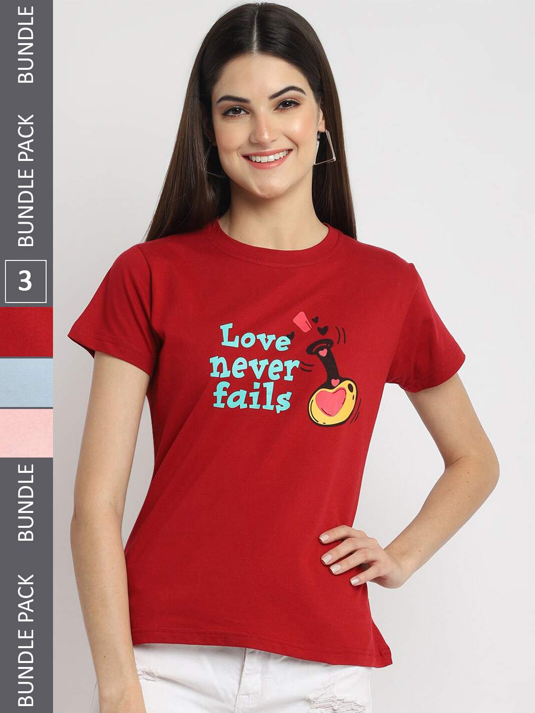 

Fabflee Pack Of 3 Typography Printed Regular Fit Cotton T-shirt, Red