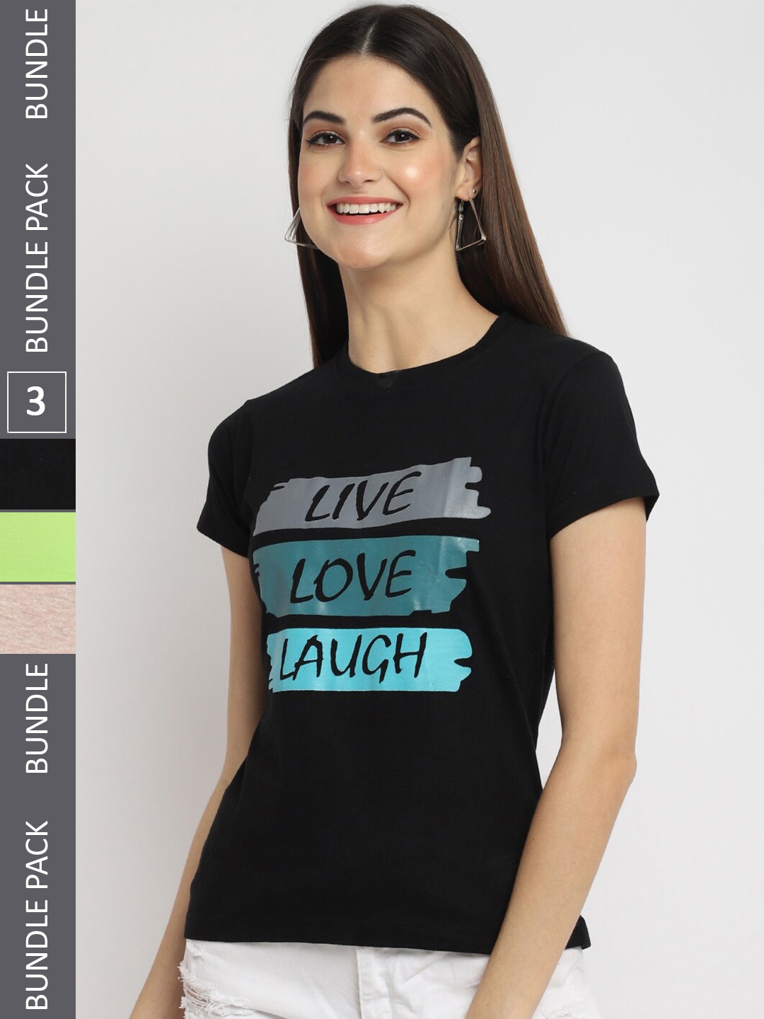 

Fabflee Pack Of 3 Typography Printed Cotton T-shirt, Black