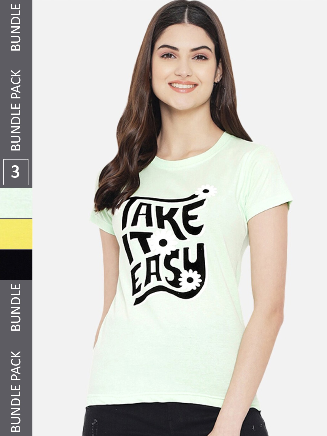 

Fabflee Pack Of 3 Typography Printed Regular Fit Cotton T-shirt, Green