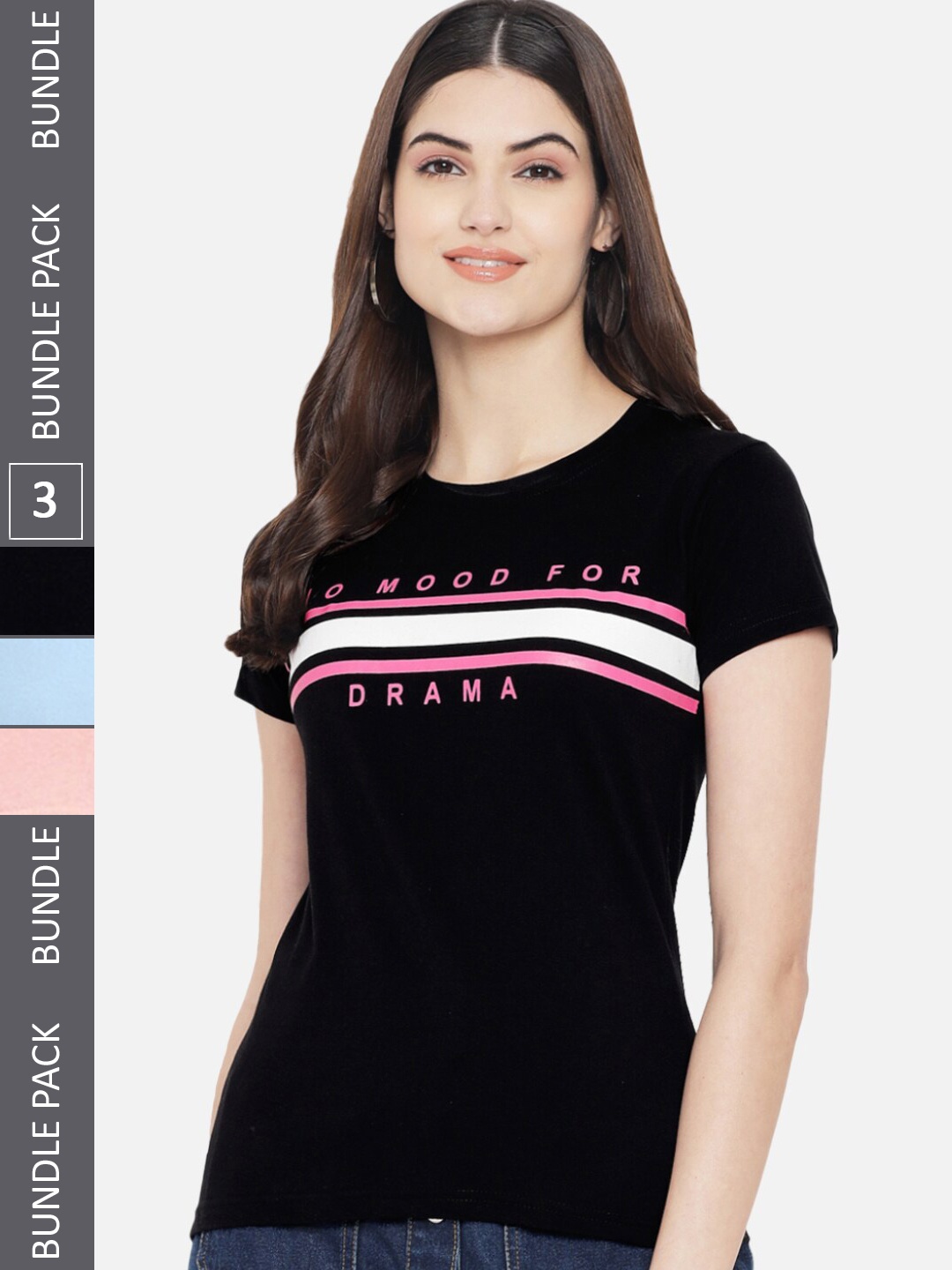 

Fabflee Pack Of 3 Printed Cotton T-shirt, Black