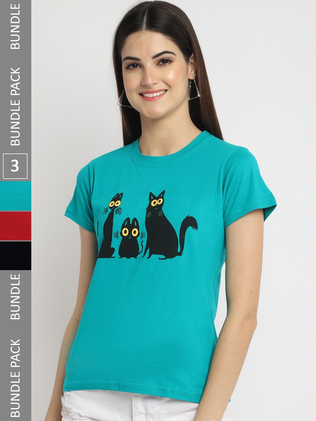 

Fabflee Pack of 3 Printed Cotton T-shirt, Blue