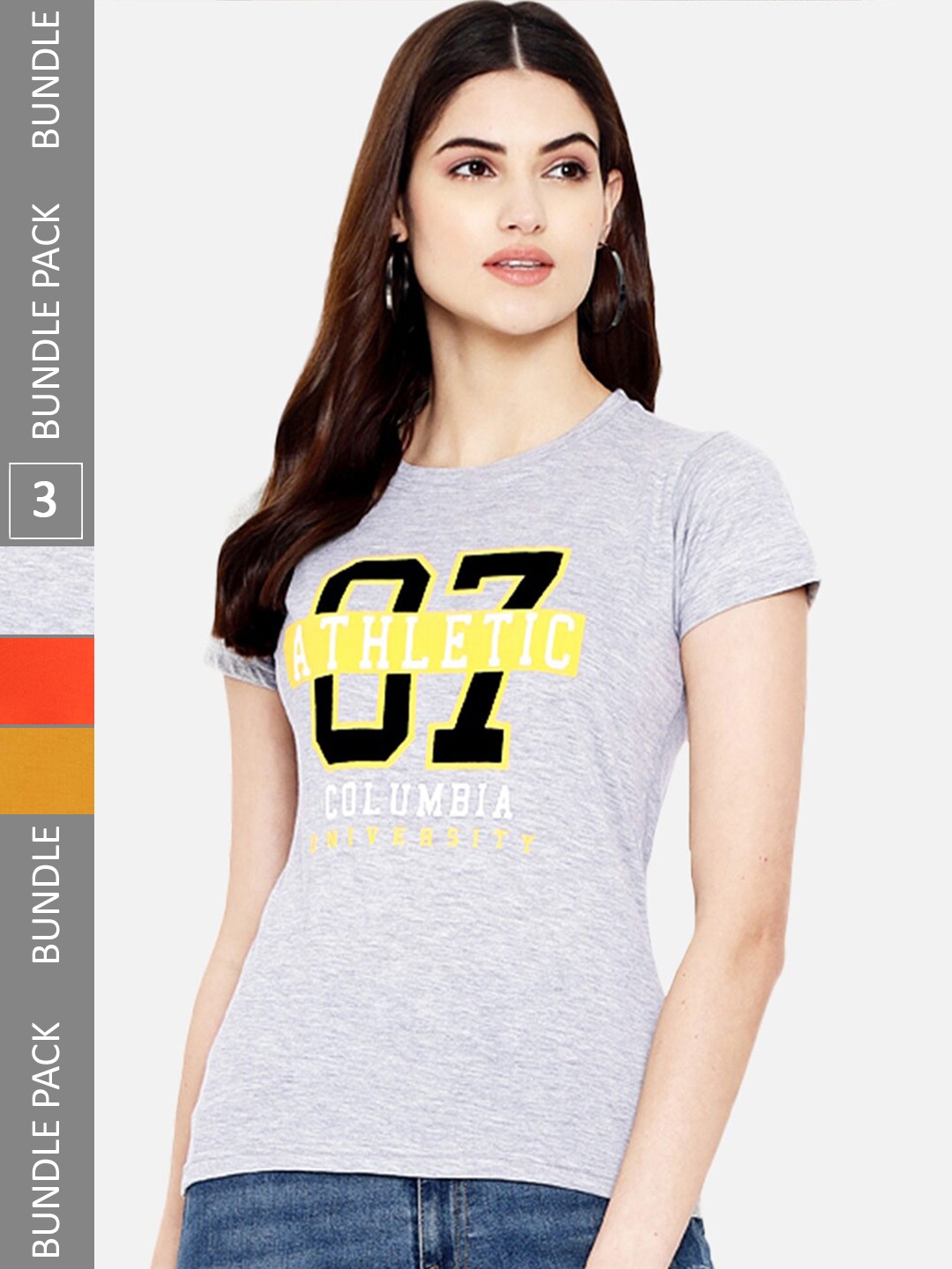 

Fabflee Pack Of 3 Typography Printed Cotton T-shirt, Grey