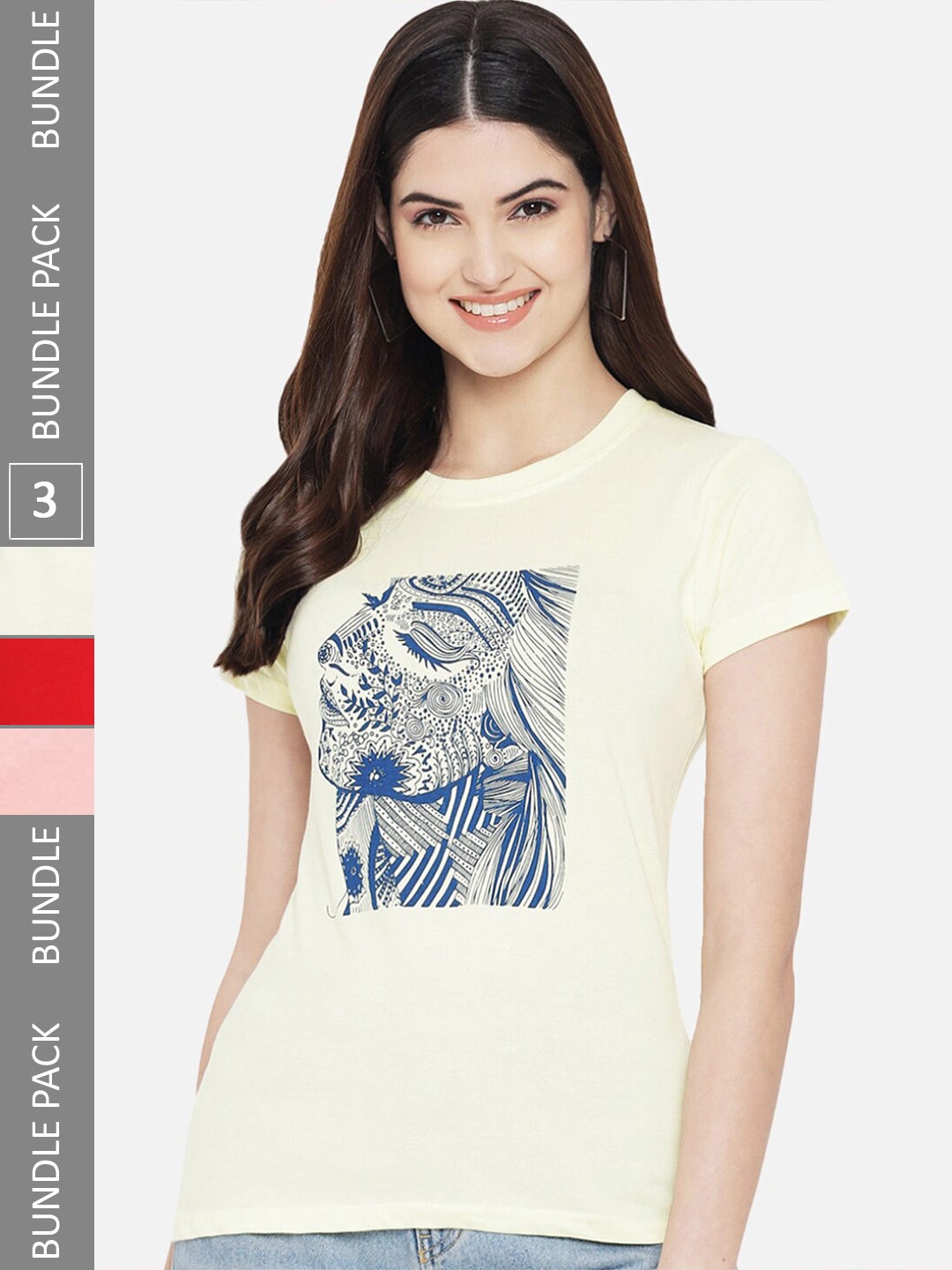 

Fabflee Pack Of 3 Printed Cotton T-shirts, White