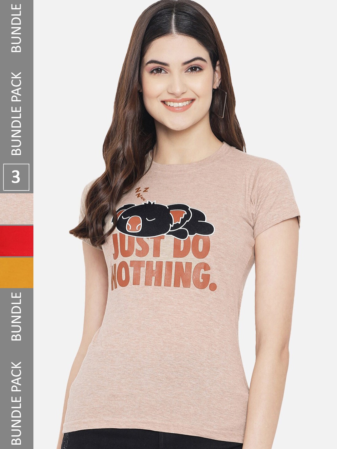 

Fabflee Pack Of 3 Printed Cotton T-shirt, Rust