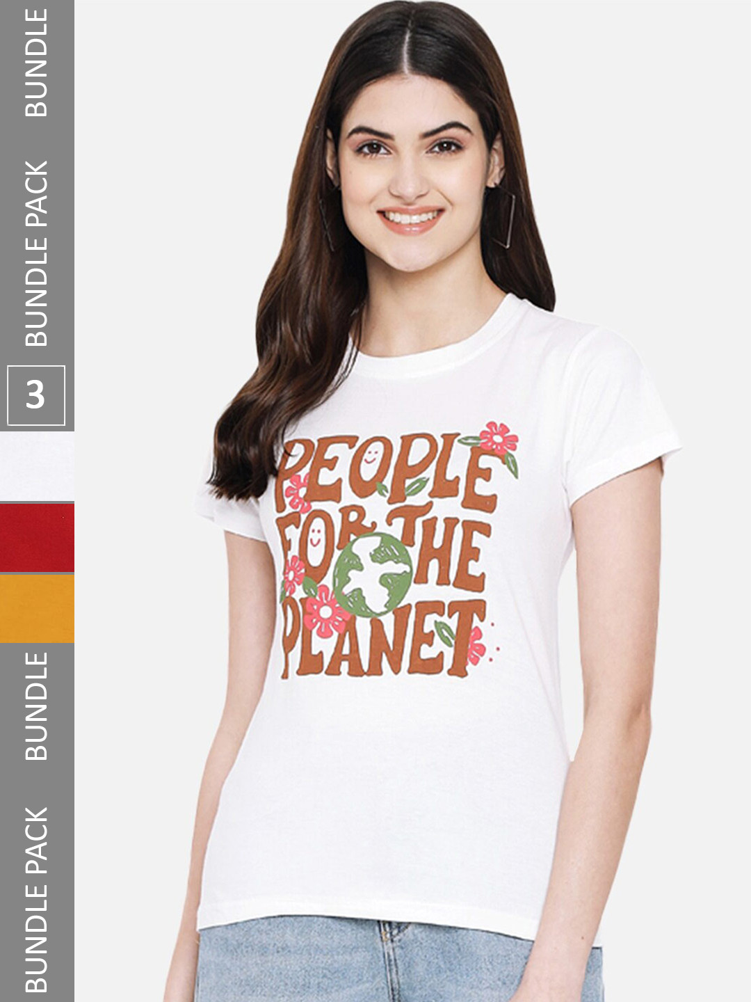 

Fabflee Pack Of 3 Typography Printed Cotton T-shirt, White