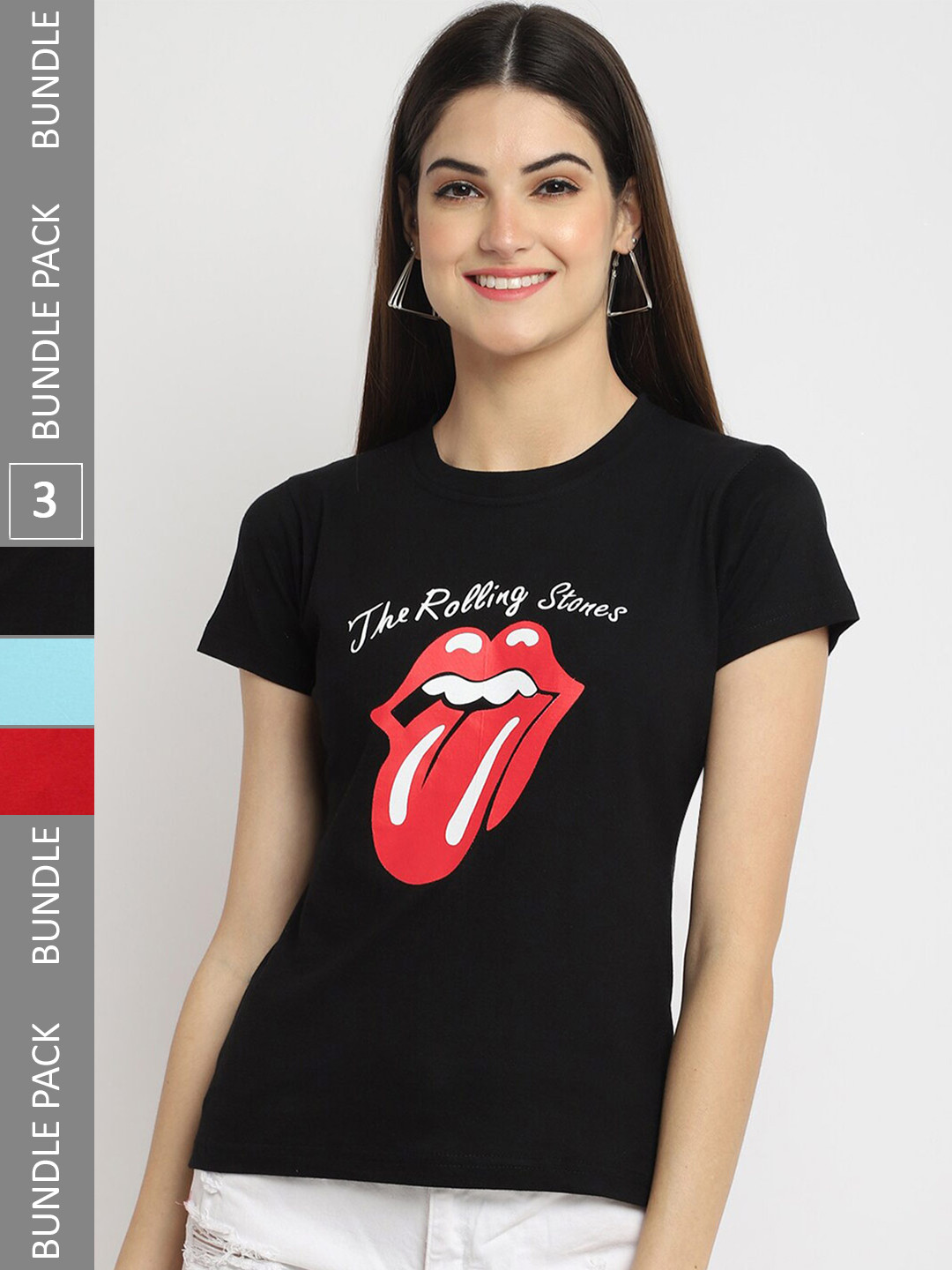 

Fabflee Pack Of 3 Printed Round Neck T-shirts, Black