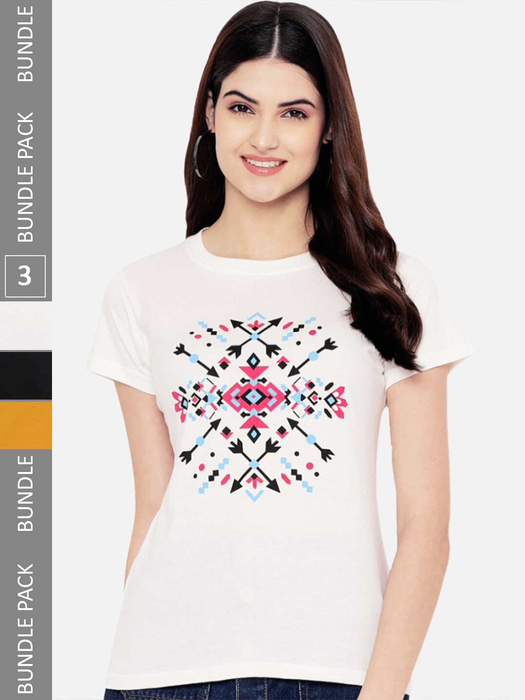 Fabflee Pack Of 3 Printed Cotton T-shirts, White