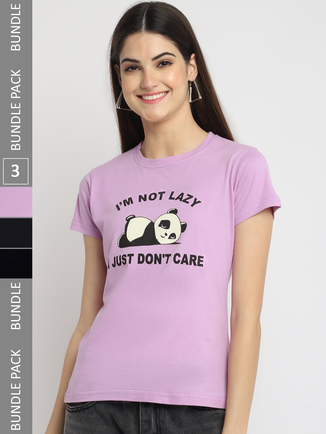 

Fabflee Pack of 3 Printed Cotton T-shirt, Purple