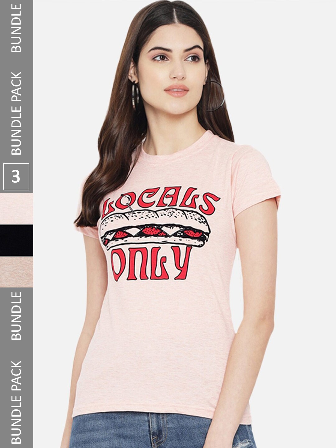 

Fabflee Pack Of 3 Printed Round Neck T-shirts, Peach