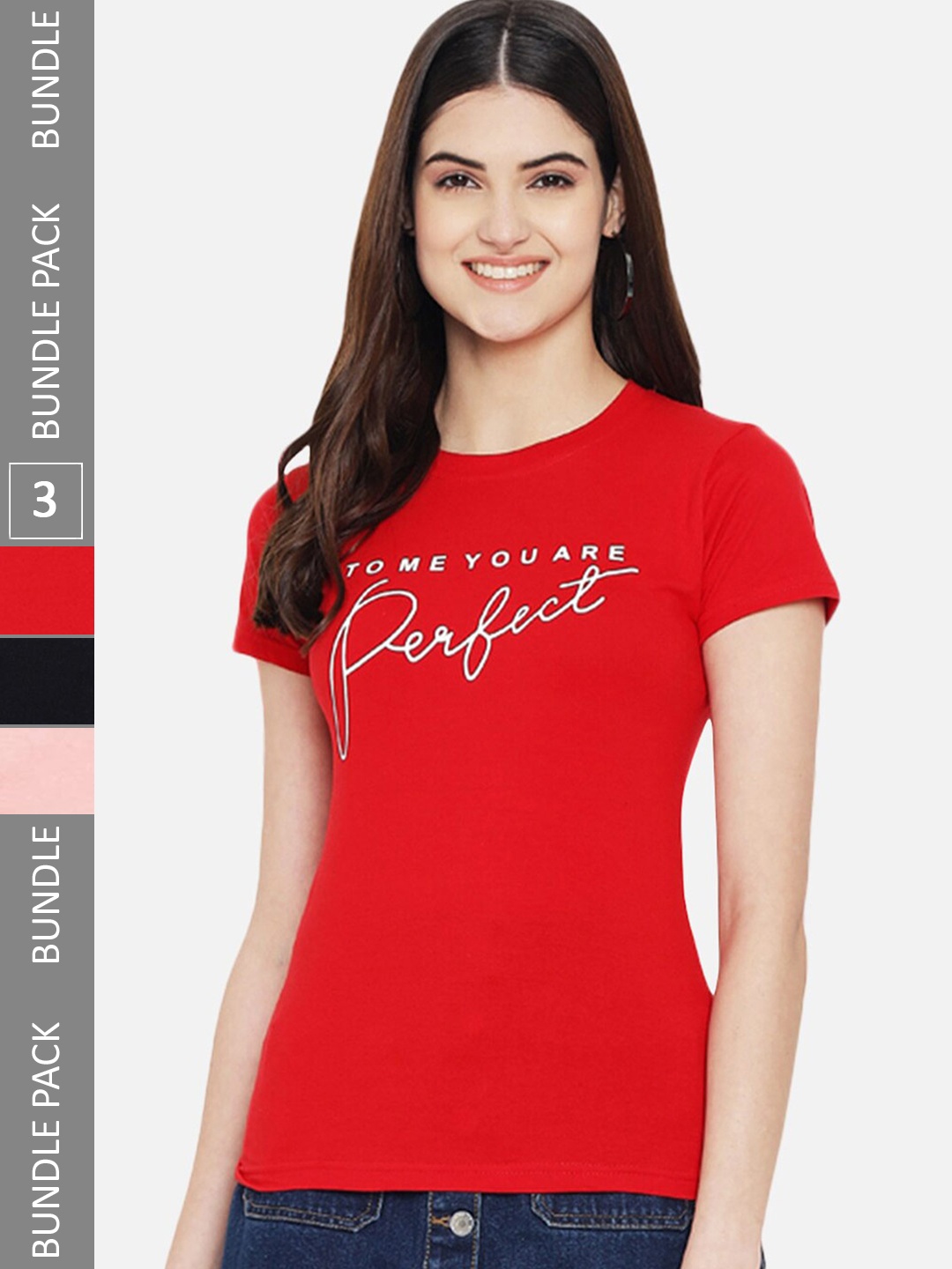 

Fabflee Pack Of 3 Printed Round Neck T-shirts, Red