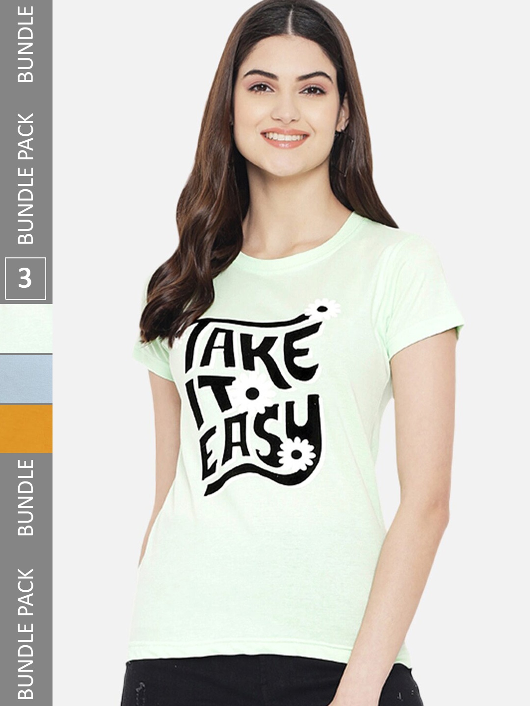 Fabflee Pack Of 3 Typography Printed Cotton T-shirt, Green