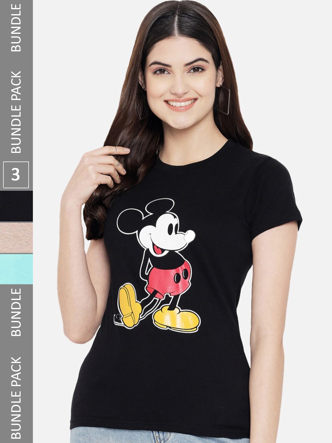 

Fabflee Pack Of 3 Graphic Printed Cotton T-shirt, Black