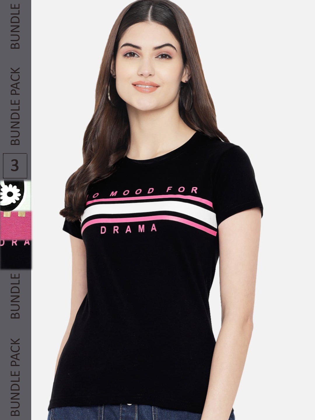 

Fabflee Pack Of 3 Printed Cotton T-shirts, Black