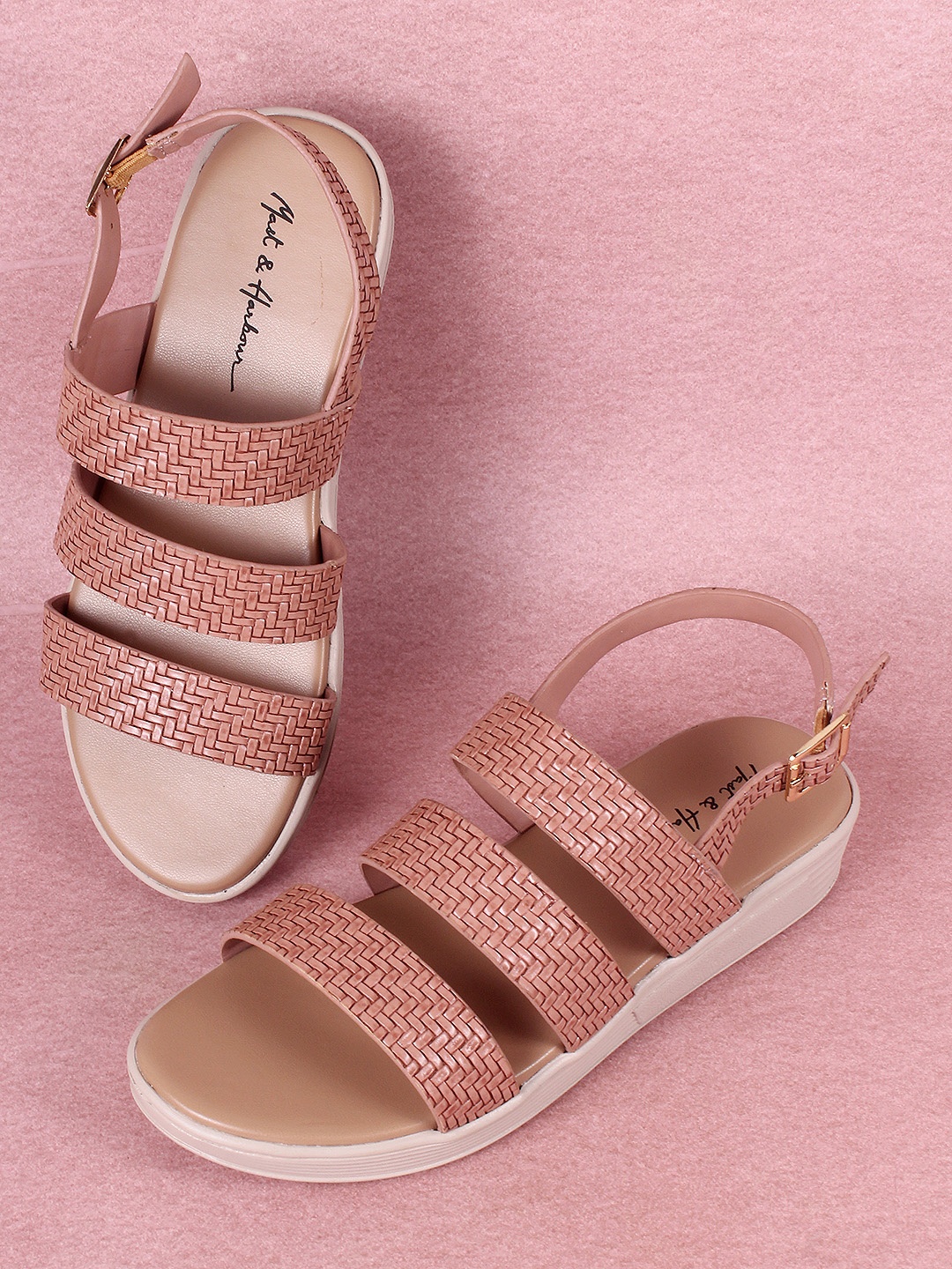 

Mast & Harbour Nude-Coloured Textured Wedge Sandals