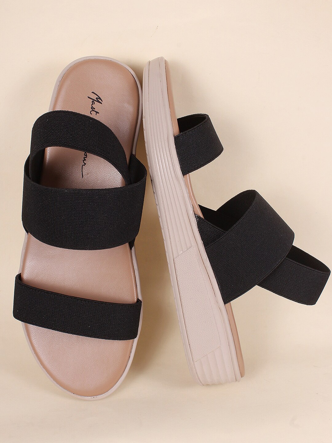 

Mast & Harbour Black & Beige Open Toe Wedges Heels