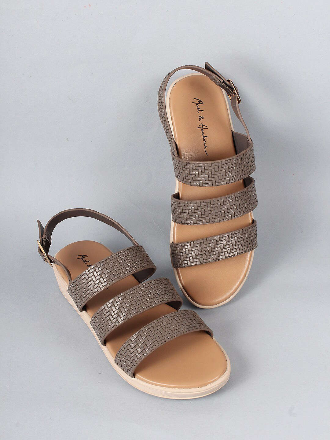 

Mast & Harbour Brown Textured Open Toe Flats With Buckles