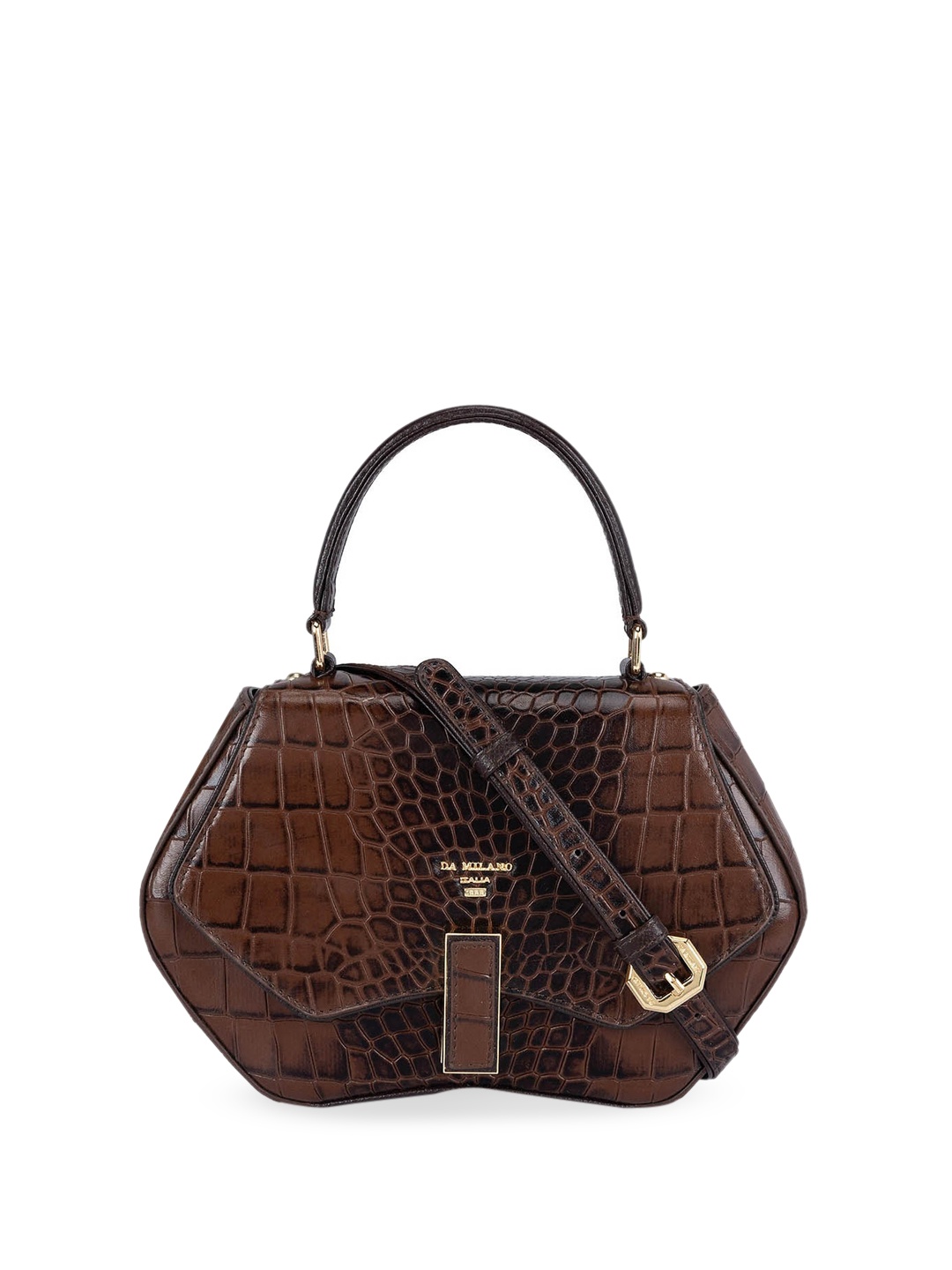 

Da Milano Textured Leather Structured Sling Bag, Brown
