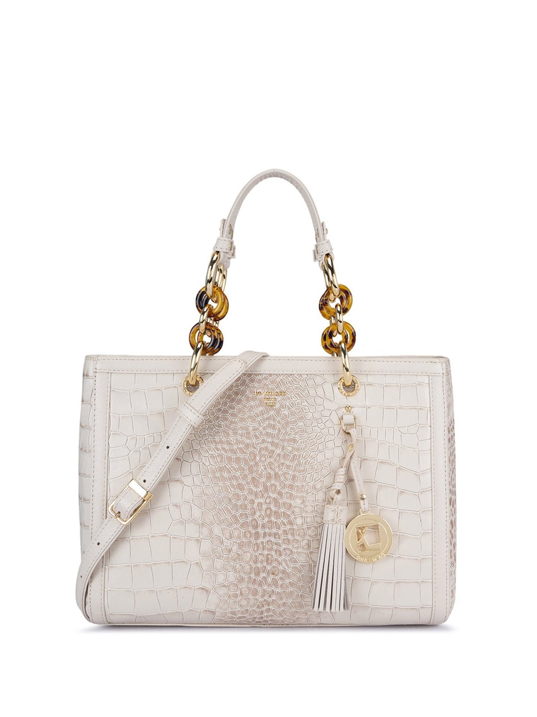 

Da Milano Textured Tasselled Detail Structured Leather Handheld Bag, White