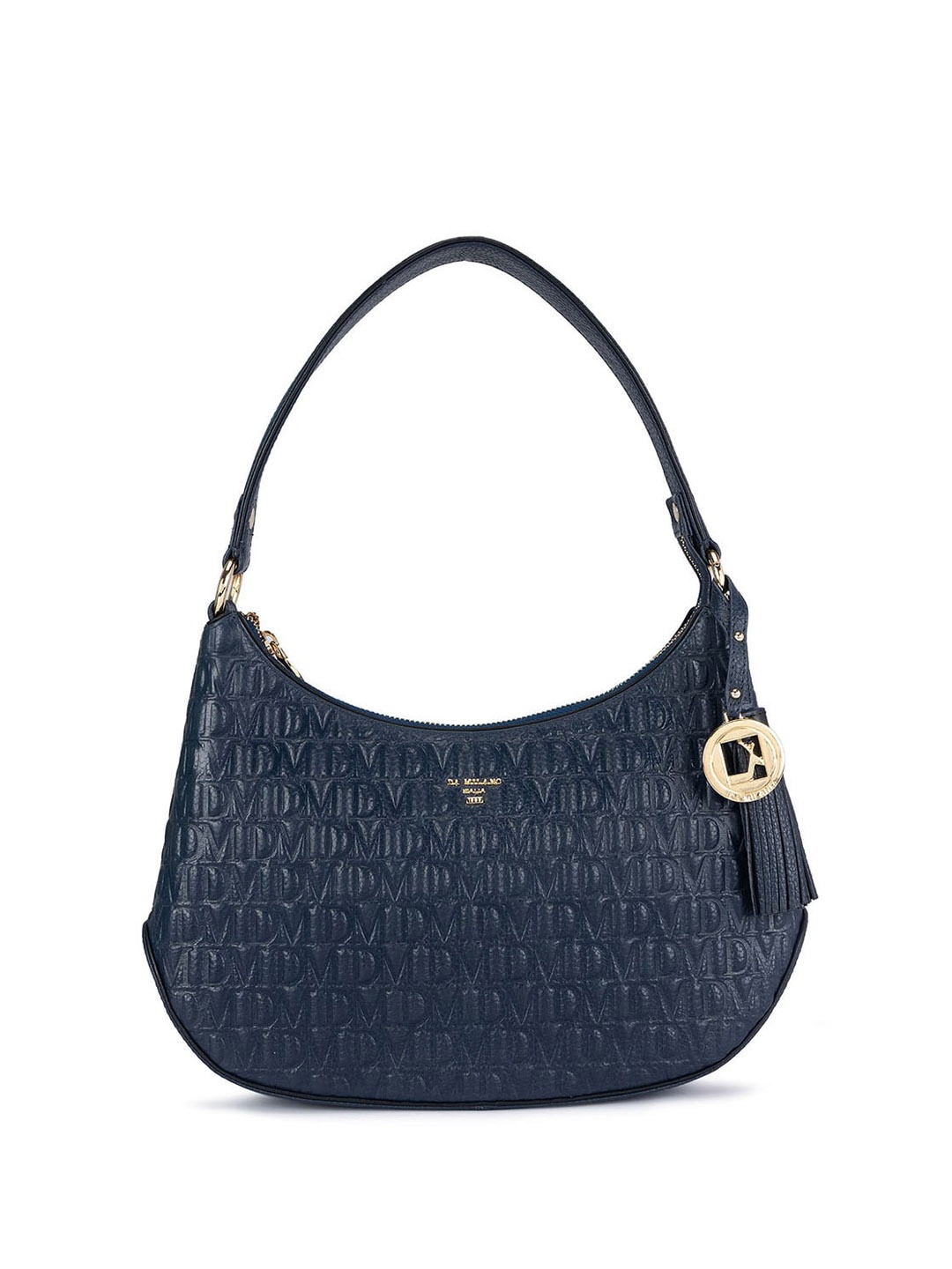

Da Milano Textured Leather Structured Hobo Bag, Navy blue