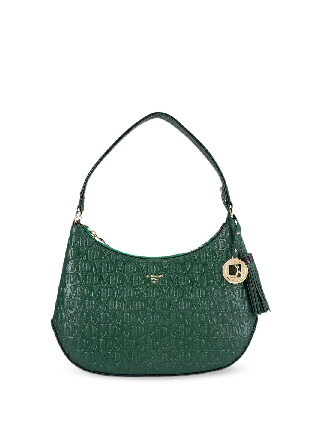 

Da Milano Textured Tasselled Detail Structured Leather Handheld Bag, Green