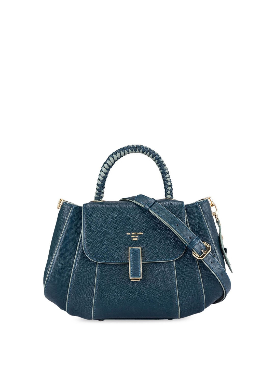 

Da Milano Textured Leather Structured Satchel With Tasselled, Blue