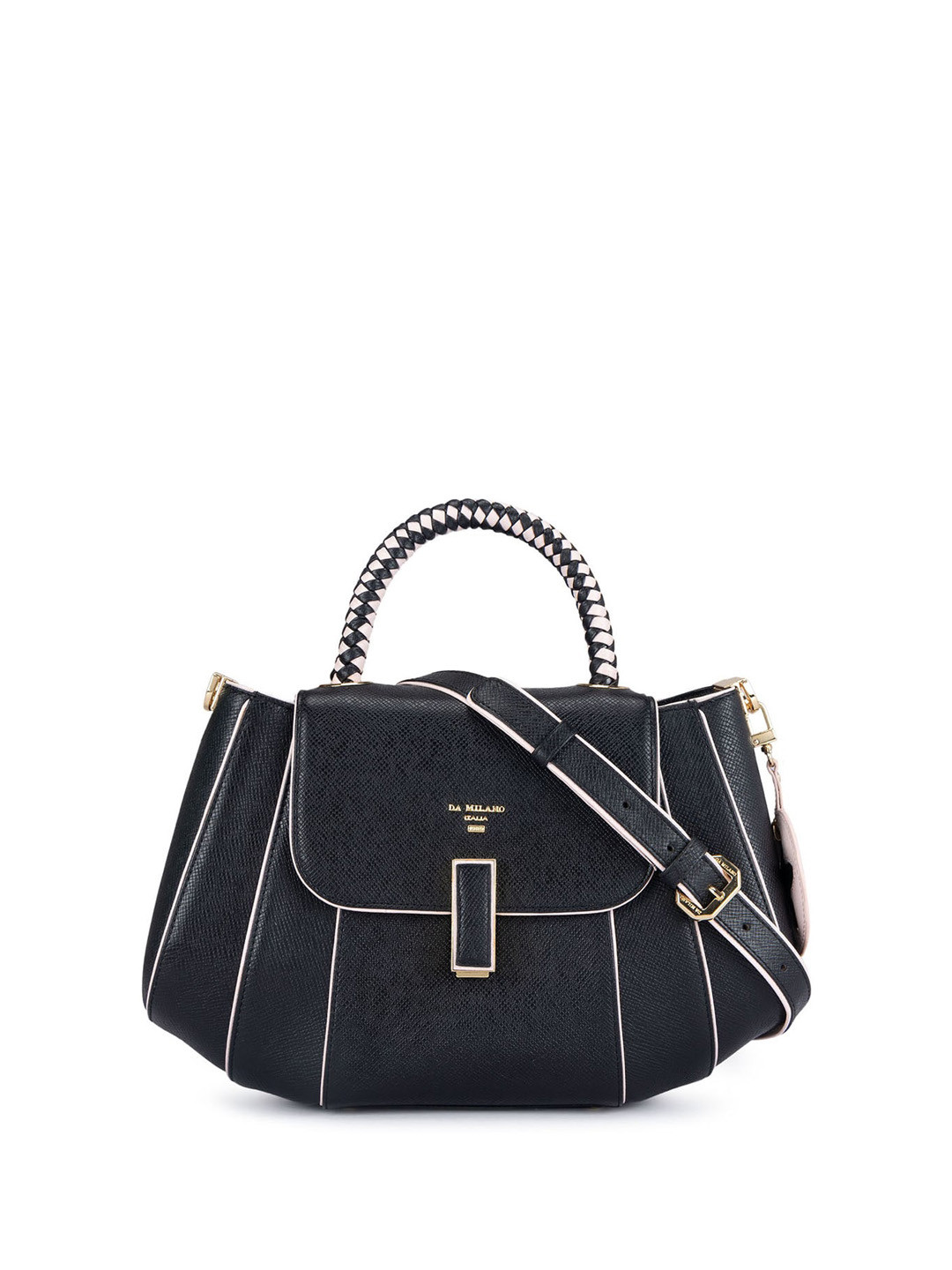 

Da Milano Textured Leather Structured Satchel, Black