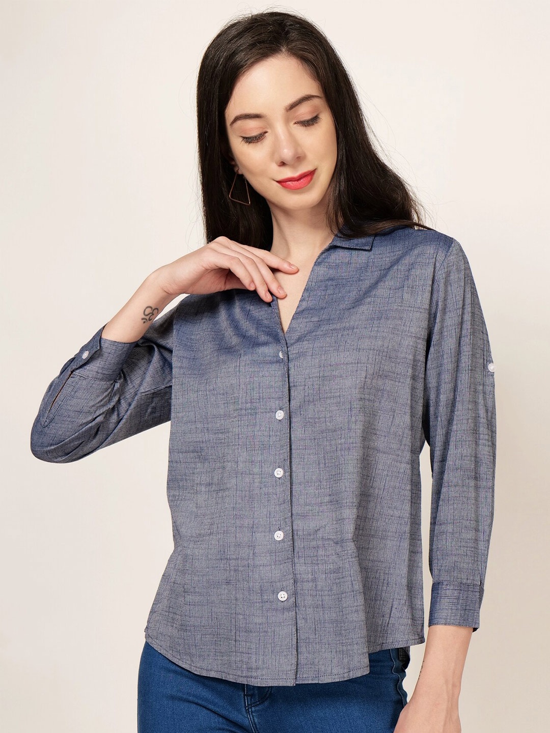 

PATRORNA Spread Collar Classic Opaque Casual Shirt, Grey melange