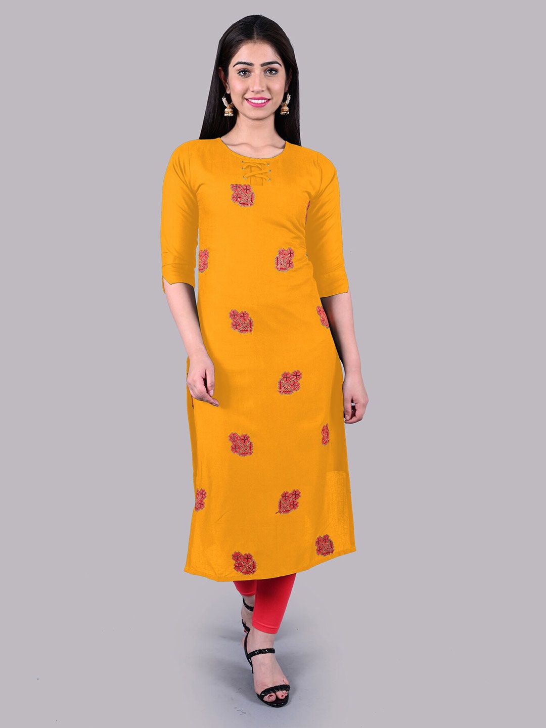 

BAESD Floral Printed Straight Kurta, Yellow