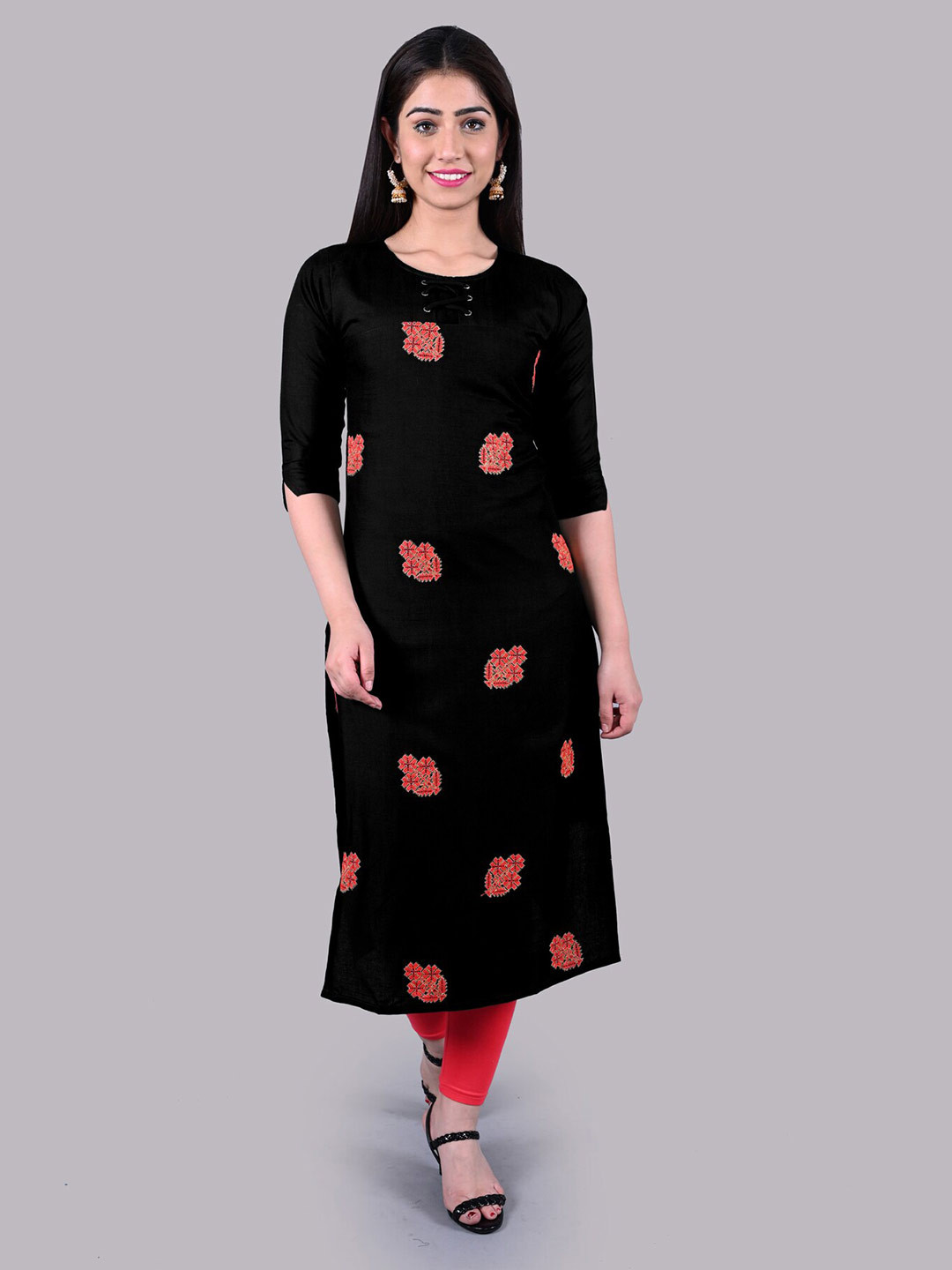 

BAESD Ethnic Motifs Printed Straight Kurta, Black