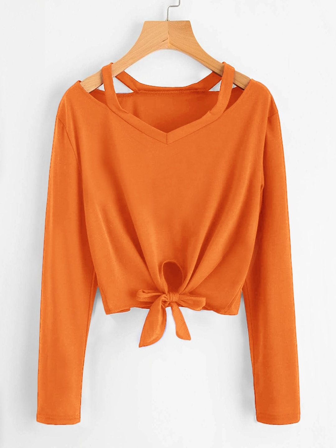 

Eyebogler V-Neck Cut Out Crop Top, Orange