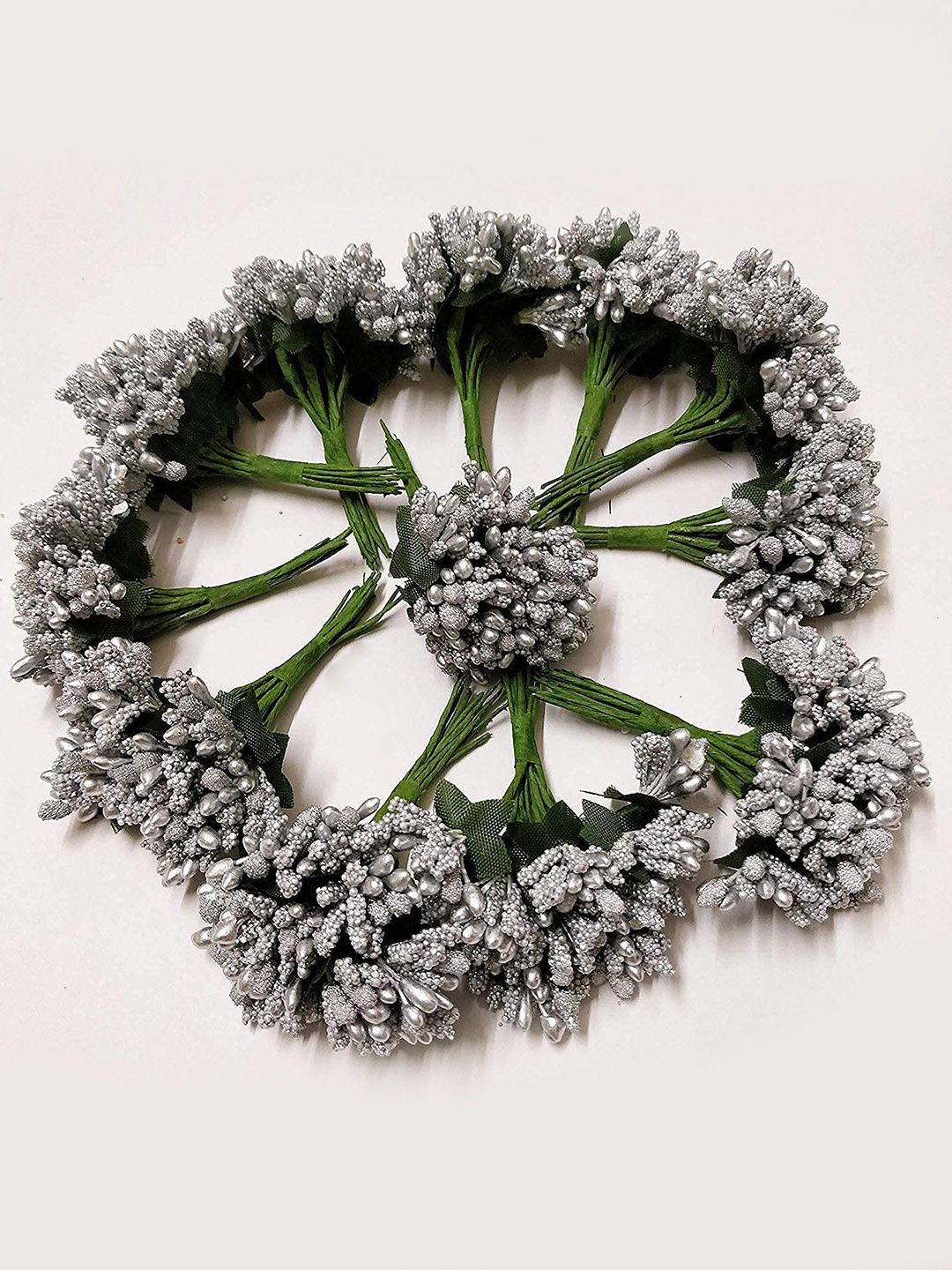 

TIED RIBBONS White Green Set of 12 Pollen Artificial Flowers and Plants