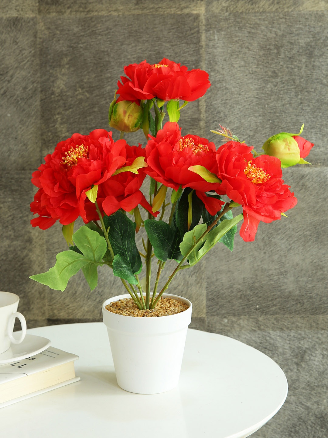 

TIED RIBBONS Peony Artificial Flowers and Plants With Pot, Red