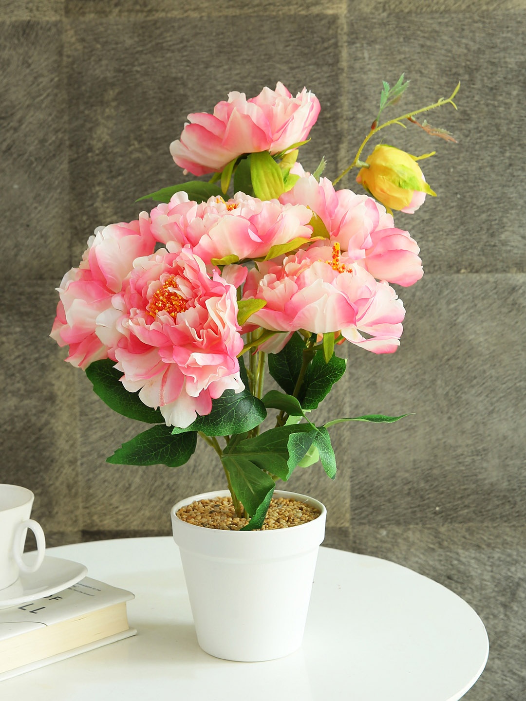 

TIED RIBBONS Pink & White Peony Flowers & Plant With Ceramic Vase