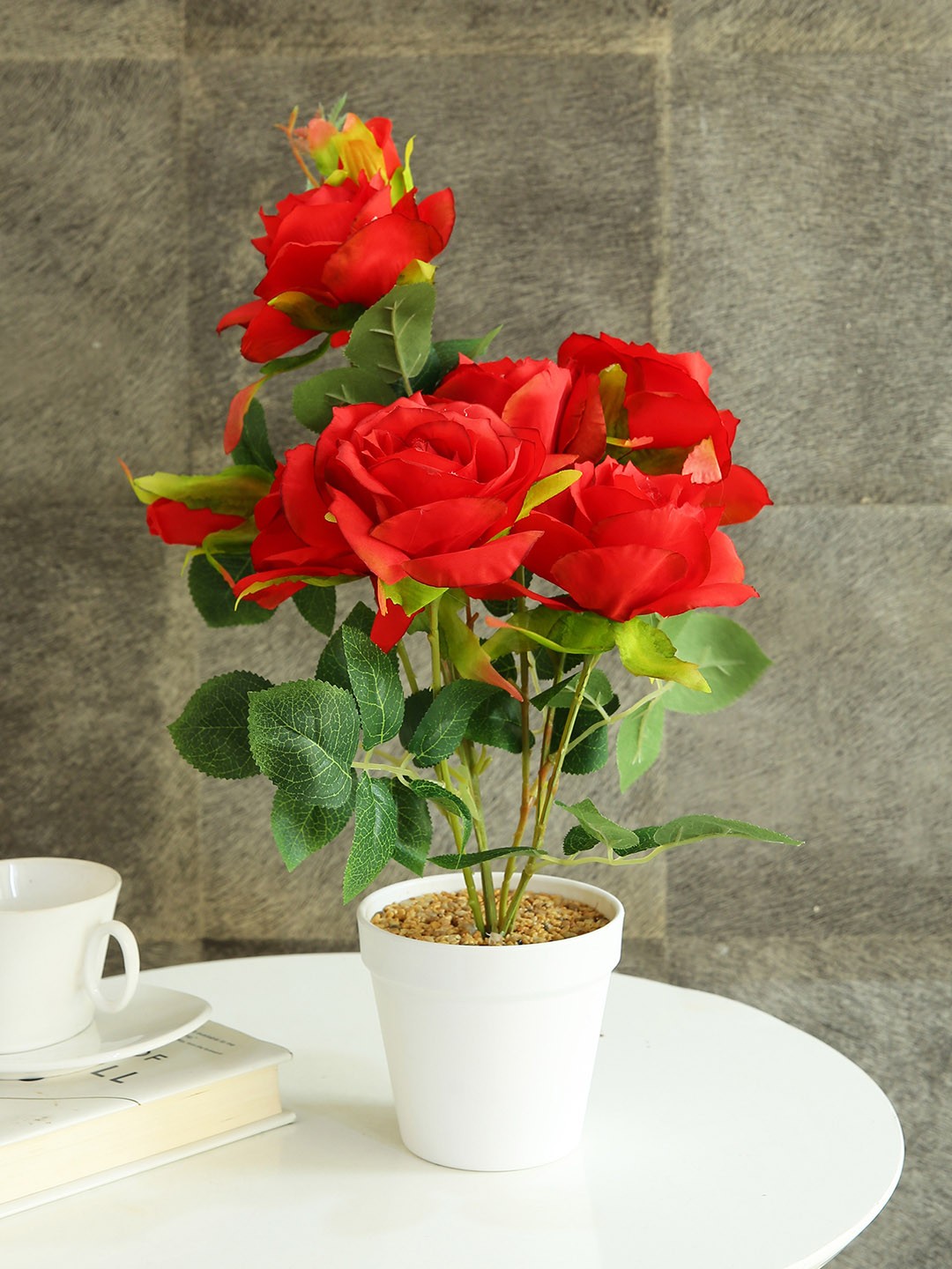 

TIED RIBBONS Red Green Artificial Rose Flowers and Plants With Pot