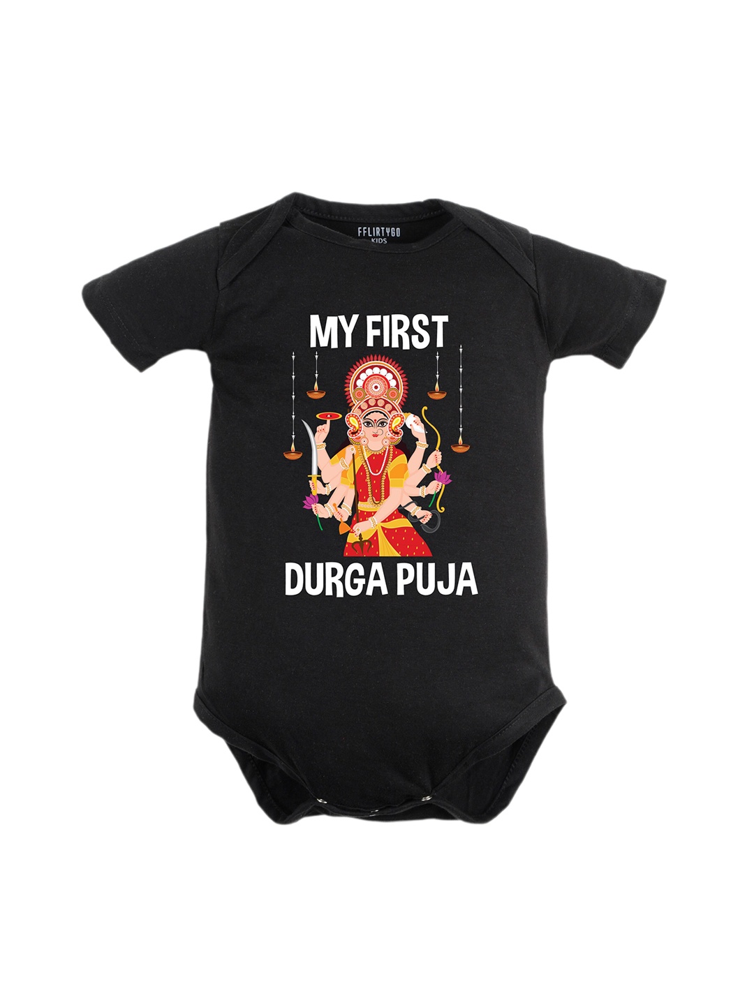 

FFLIRTYGO Infants Durga Puja Special Pure Cotton Bodysuit, Black