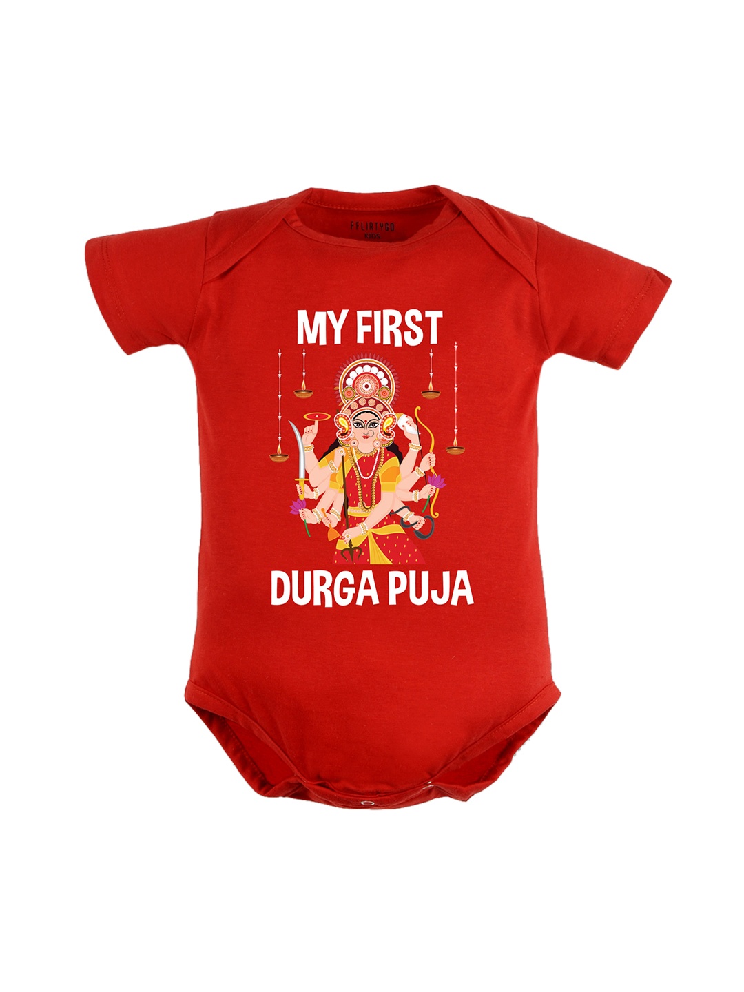 

FFLIRTYGO Infants Durga Puja Special Pure Cotton Bodysuit, Red