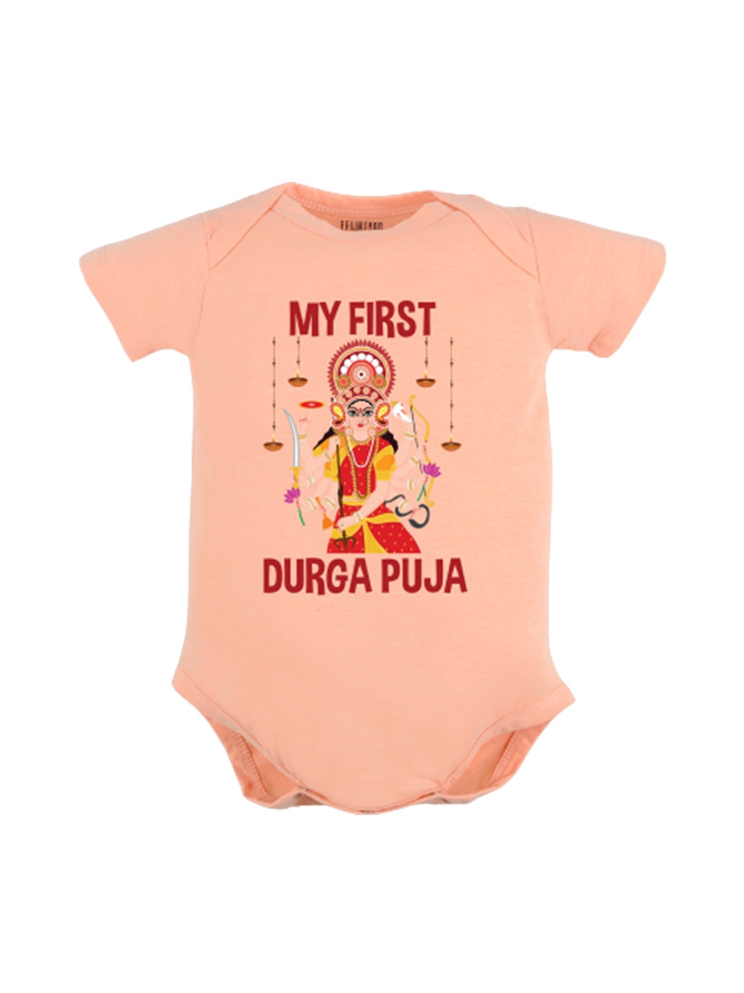 

FFLIRTYGO Infants Durga Puja Special Pure Cotton Bodysuit, Peach