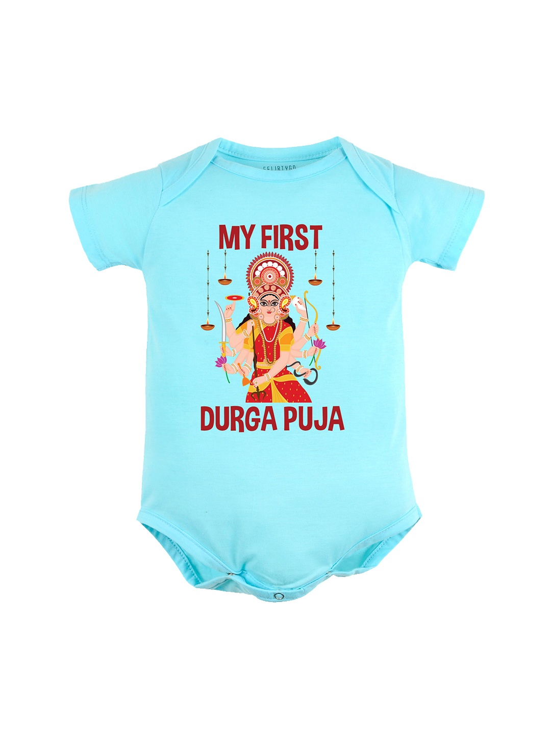 

FFLIRTYGO Infant Kids Durga Puja & Navratri Special Pure Cotton Rompers, Turquoise blue