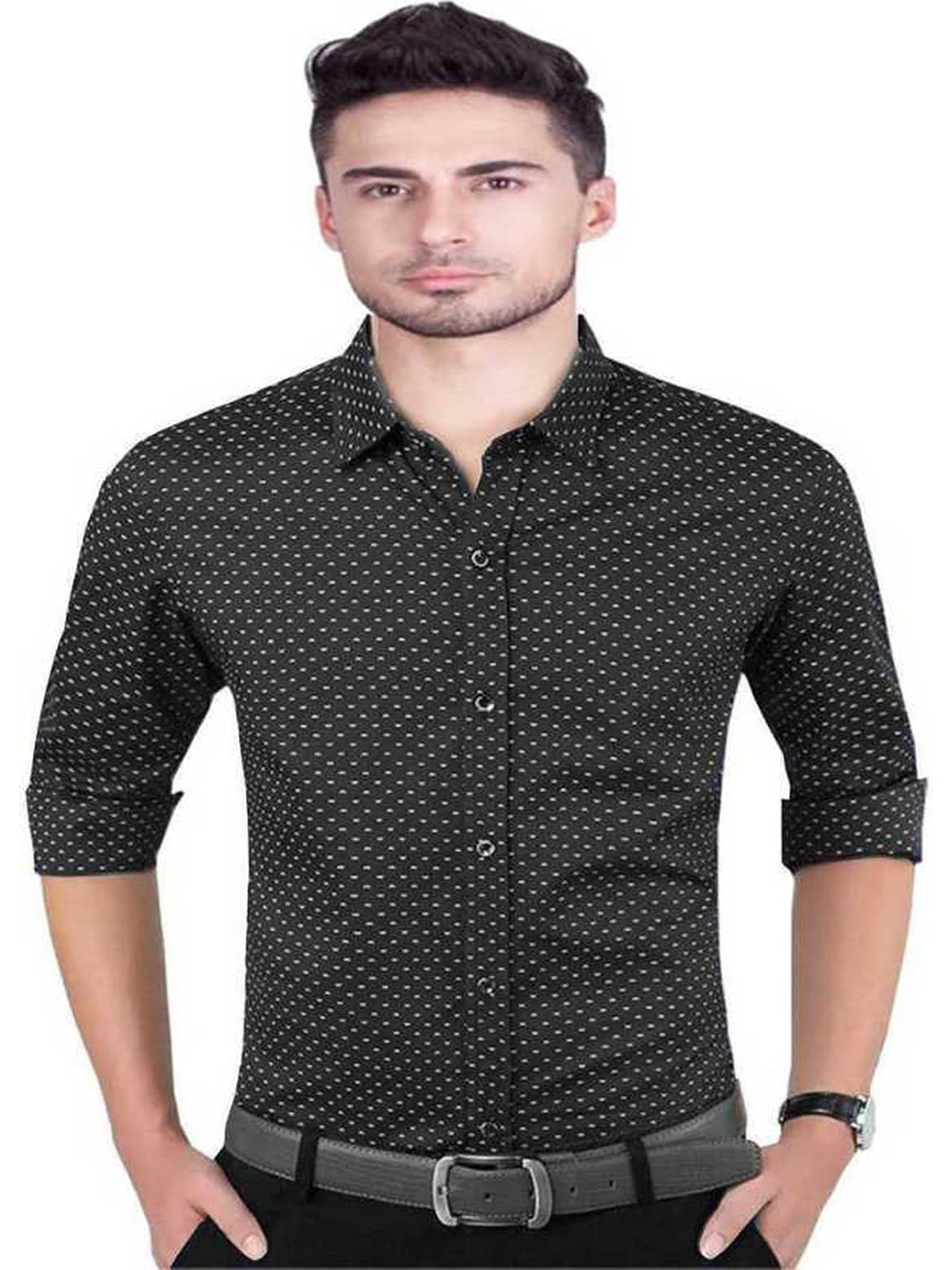 

FUBAR Slim Fit Micro Ditsy Printed Casual Shirt, Black