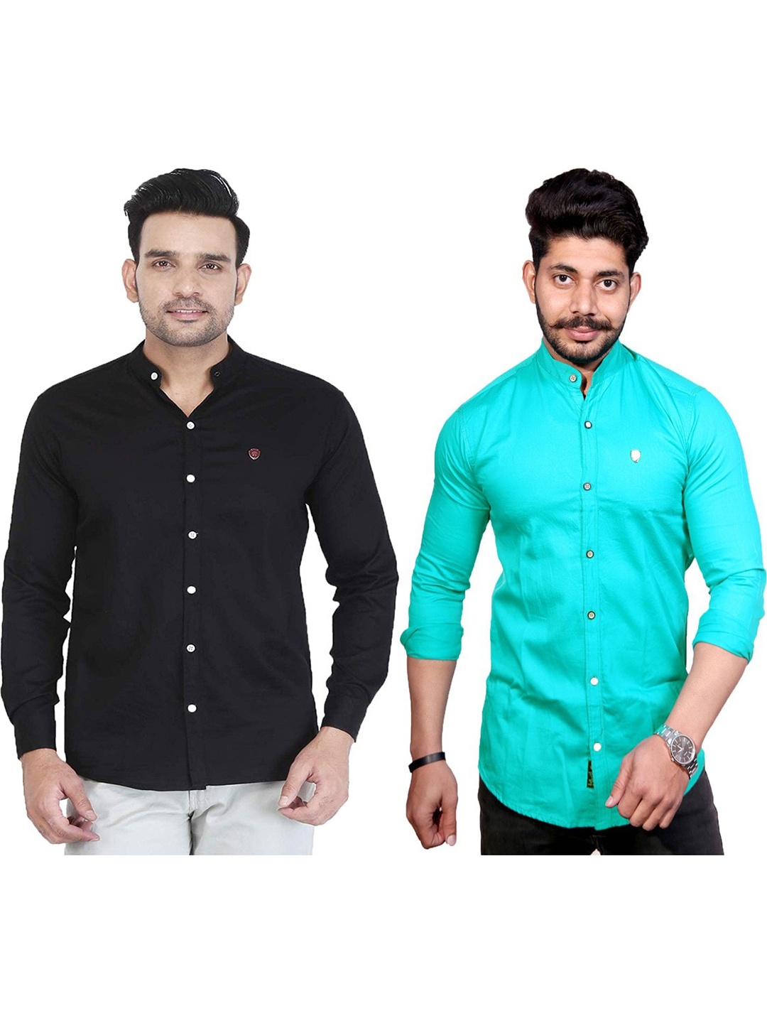 

FUBAR Pack Of 2 Slim Fit Band Collar Casual Shirt, Black