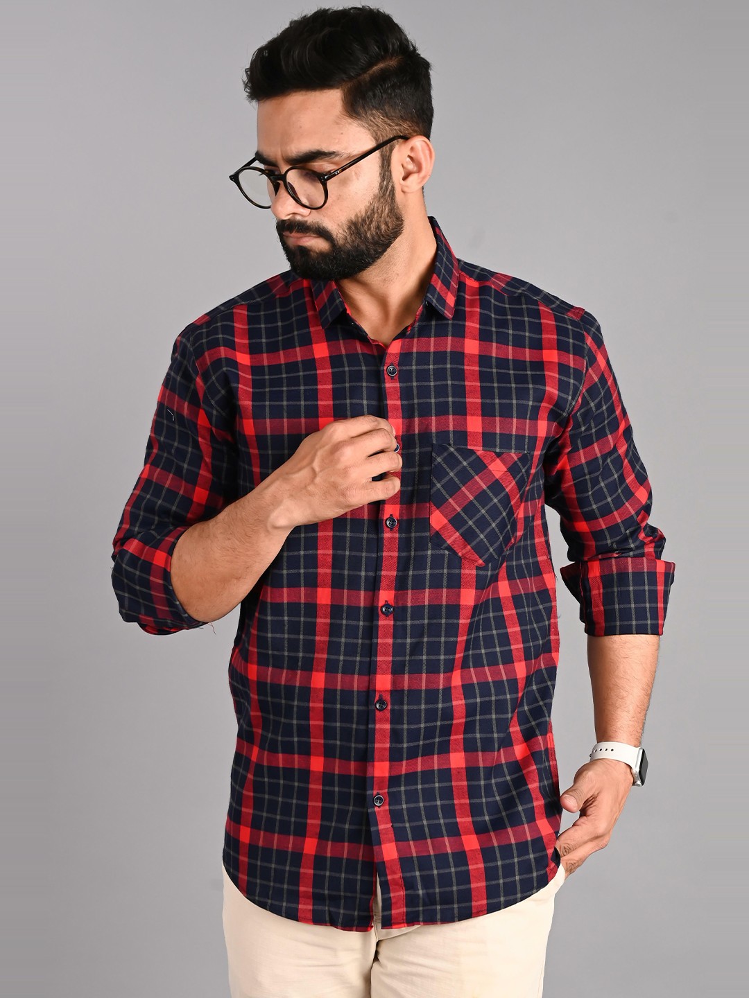 

FUBAR Slim Fit Tartan Checked Casual Shirt, Navy blue