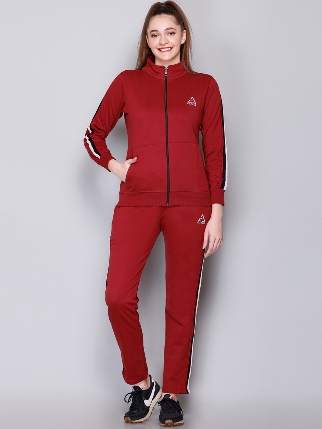 

ELPIDA Cotton Mock Collar Tracksuit, Maroon