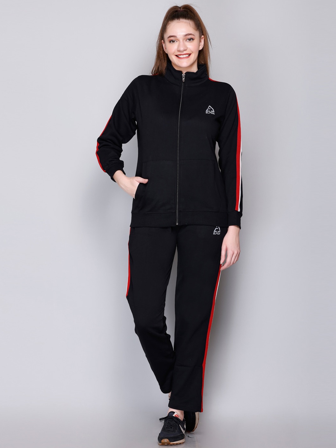 

ELPIDA Cotton Mock Collar Tracksuit, Black