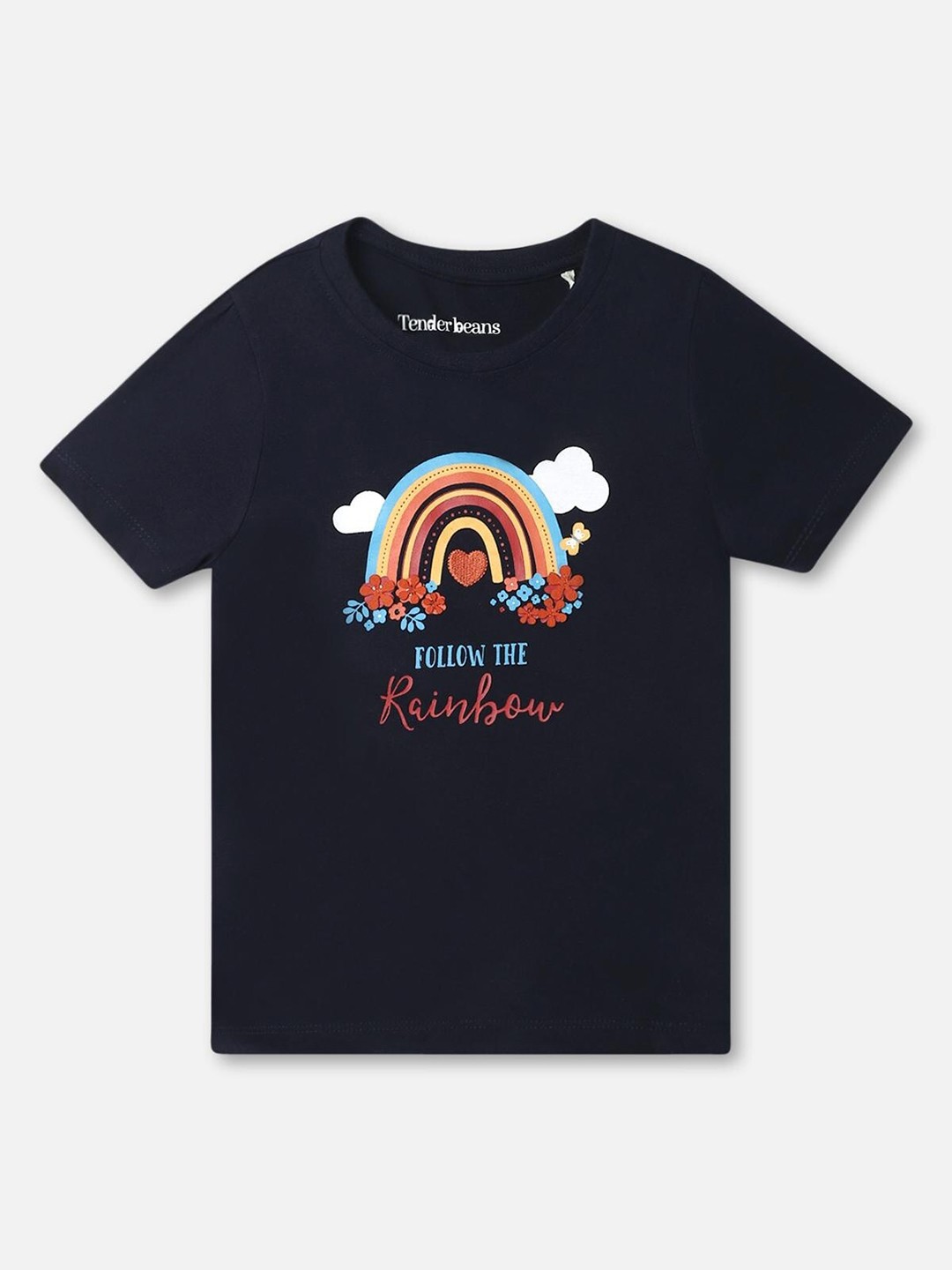 

UrbanMark Girls Graphic Printed Cotton T-shirt, Navy blue