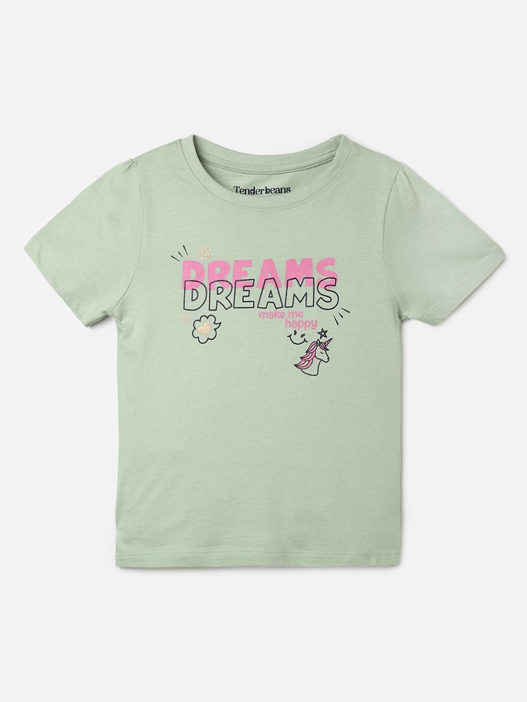

UrbanMark Girls Typography Printed Cotton T-shirt, Green