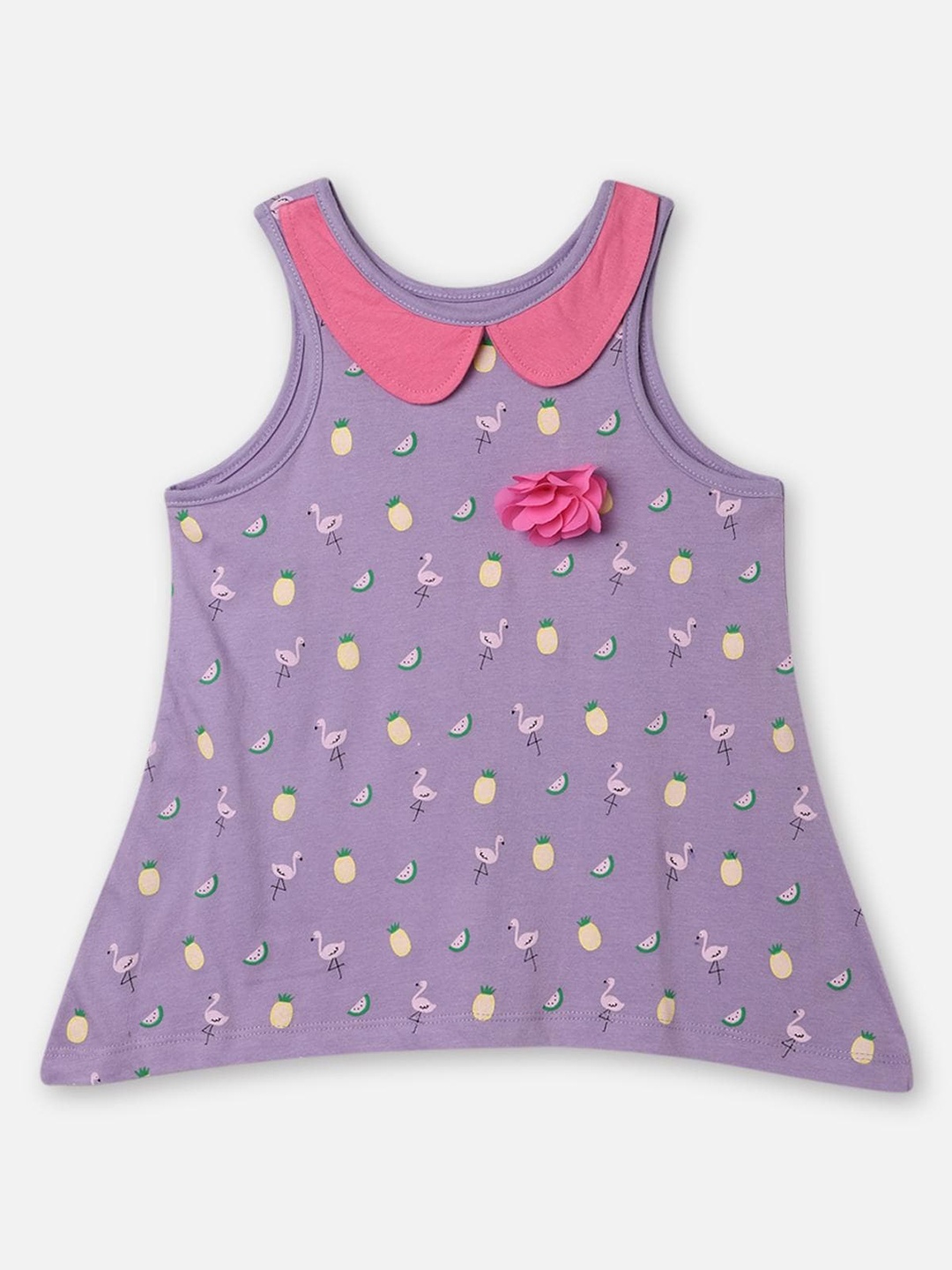 

UrbanMark Girls Conversational Printed Cotton T-shirt, Lavender