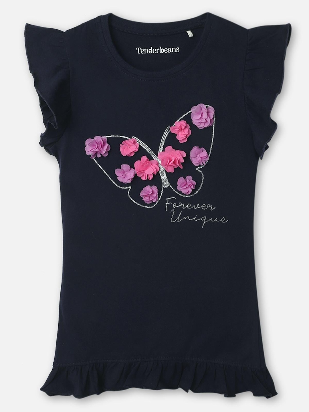 

UrbanMark Girls Graphic Printed Cotton T-shirt, Navy blue