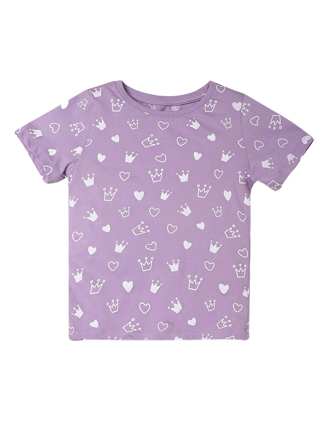 

UrbanMark Girls Conversational Printed Cotton T-shirt, Lavender